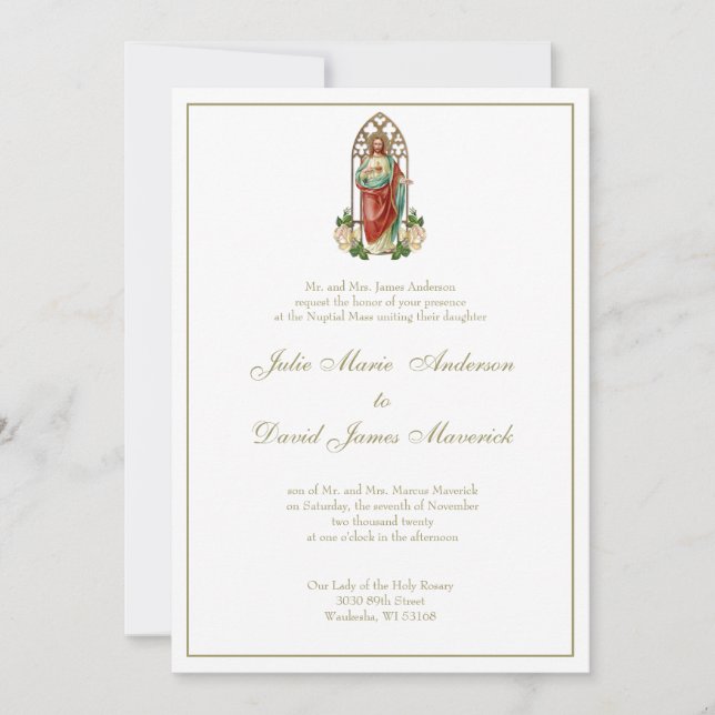 Invitación Boda de Rosas de Jesús del Sagrado Corazón Católic (Anverso)