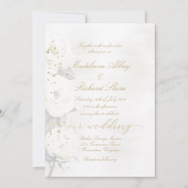 Invitación Boda de Rosas de la Desdemona Blanca Dorada y Perl