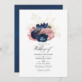 Invitación Boda de Rosas de la Marina Azul y Rosa