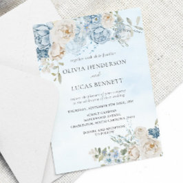 Invitación Boda de Rosas de las flores azul turbulentas de co