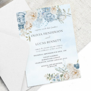 Invitación Boda de Rosas de las flores azul turbulentas de co