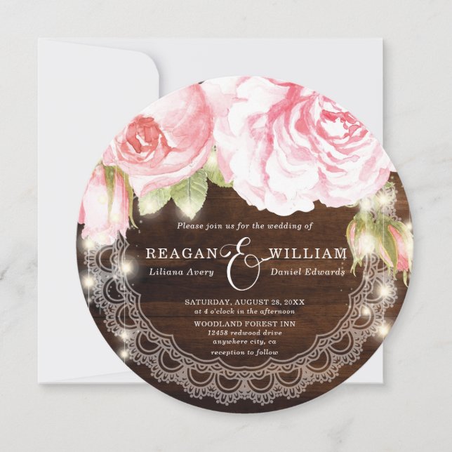 Invitación Boda de Rosas de Luxury Rustic Wood (Anverso)