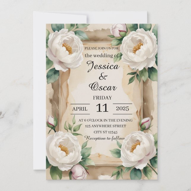 Invitación Boda de Rosas de manía de color de agua delgada (Anverso)
