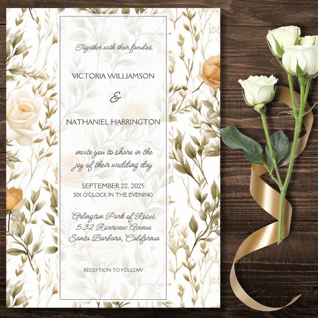 Invitación Boda de Rosas de marfil y oro de época (Subido por el creador)