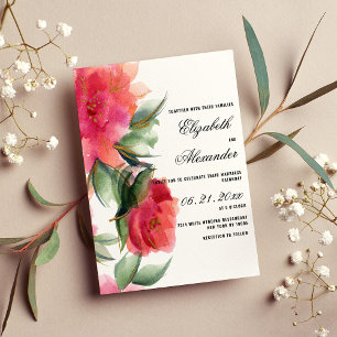 Invitación Boda de rosas de oro verde del bosque de coral ros