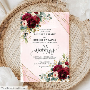 Invitación Boda de Rosas de Rubor de Boho Deep Red Gold moder