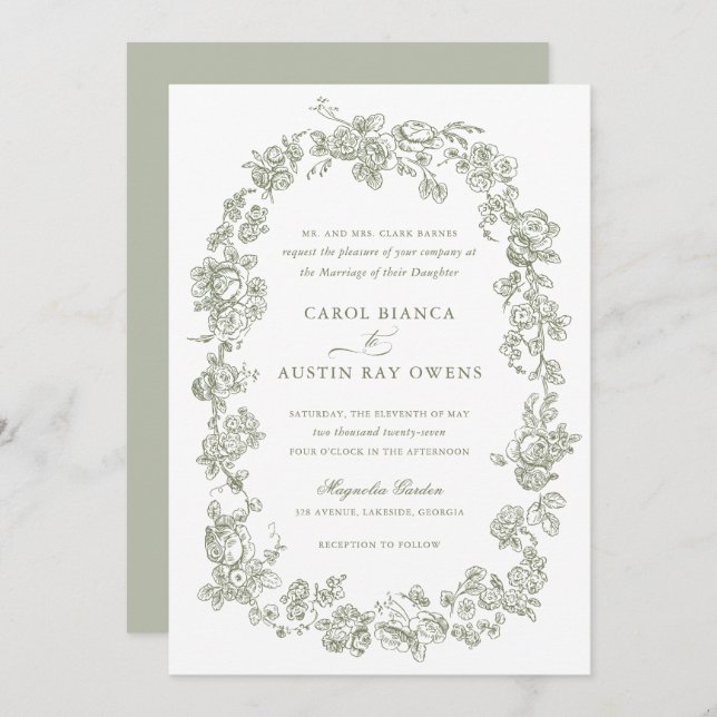 Invitación Boda de Rosas de sabios franceses con elegancia fl (Anverso / Reverso)