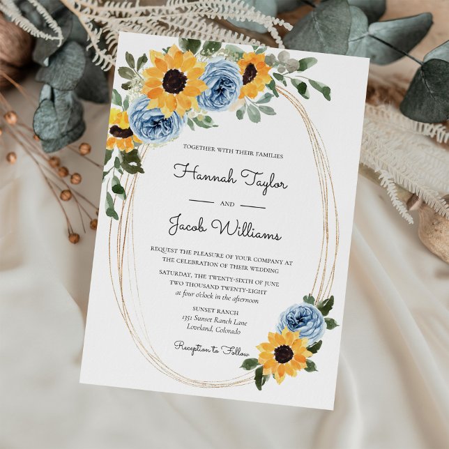 Invitación Boda de Rosas de Sunflower Dusty Blue Rustic (Subido por el creador)