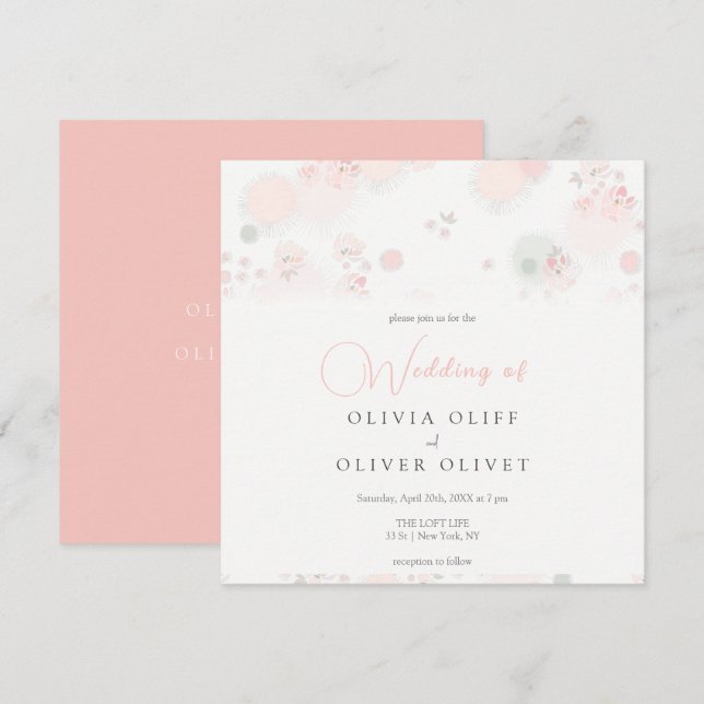 Invitación Boda de Rosas de té suaves (Anverso / Reverso)