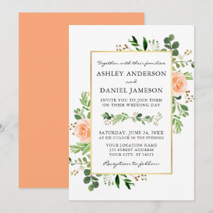 Invitación Boda de Rosas de Watercolor Greenery Peach
