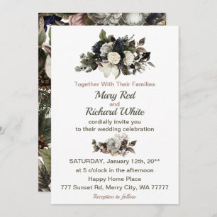 Invitación Boda de Rosas de Winter Conifer Floral Magnolia Pe