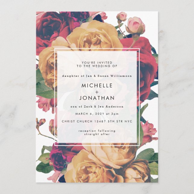 Invitación Boda de Rosas del Boho moderno personalizable (Anverso)