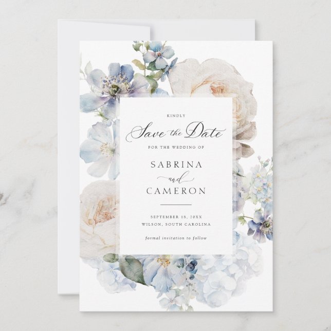 Invitación Boda de Rosas elegantes de Floral azul turquesa (Anverso)