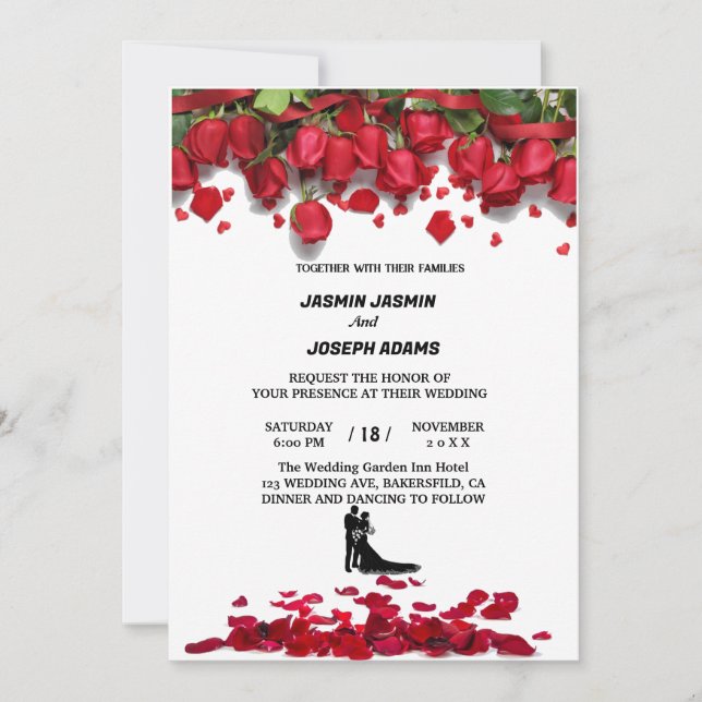 Invitación Boda de Rosas elegantes de lujo (Anverso)