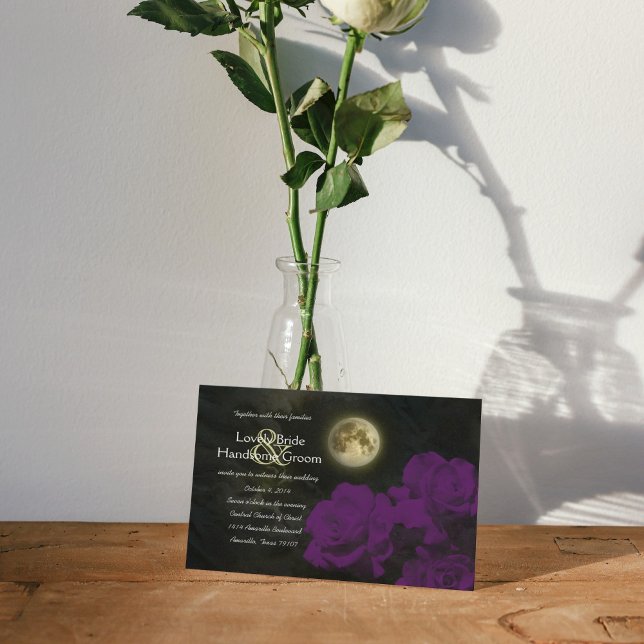 Invitación Boda de Rosas Fantasma Púrpura de Luna Completa (Subido por el creador)