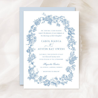 Invitación Boda de Rosas Floral Elegante Vintage Blue