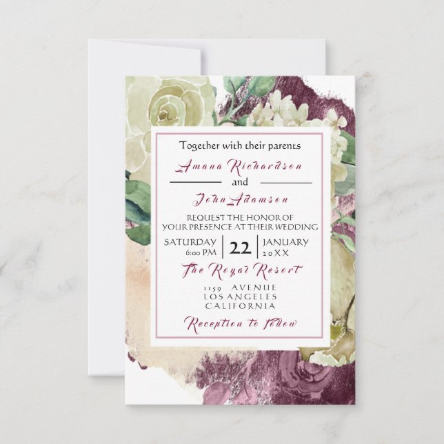 Invitación Boda de Rosas florales de Pink Rose Creamy Marsala (Anverso)