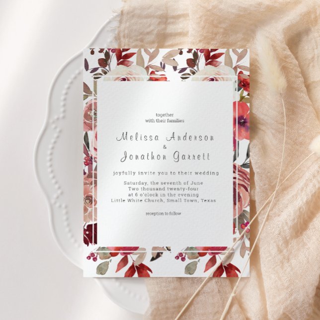 Invitación Boda de Rosas florales de Rubor Rojo (Subido por el creador)