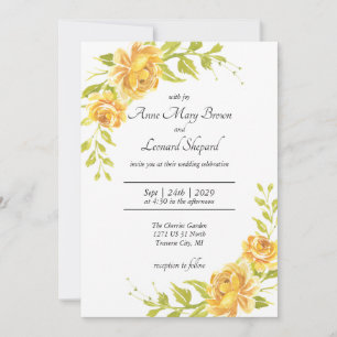Invitación Boda de Rosas florales, elegantes amarillos y Nara