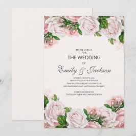 Invitación Boda de rosas florales elegantes de color rosa pál
