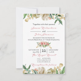 Invitación Boda de Rosas Florales en Oro Rosa Champaigne