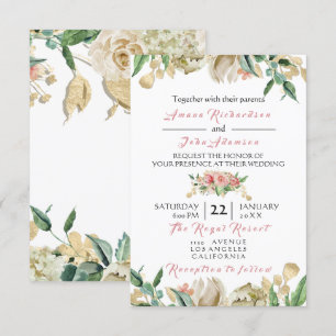 Invitación Boda de Rosas Florales en Oro Rosa Champaigne