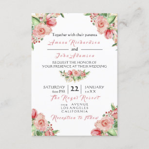 Invitación Boda de Rosas florales pintados con crema rosa ros