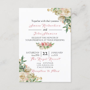 Invitación Boda de Rosas florales rosados de marfil y creamy