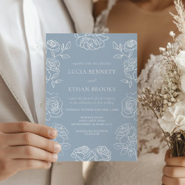 Invitación Boda de Rosas Francesas Azules Polvorientas Elegan