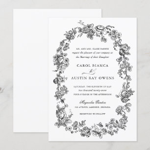 Invitación Boda de Rosas Francesas Vintage Floral Elegante