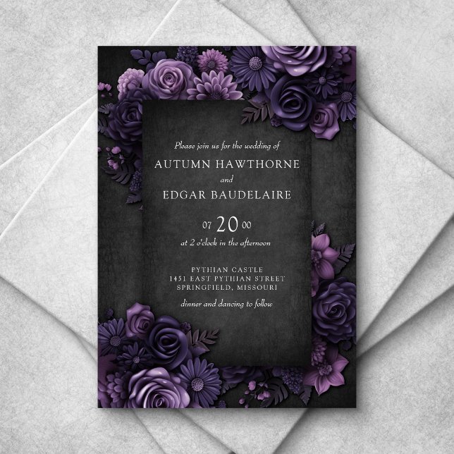 Invitación Boda de Rosas góticos morados negros (Subido por el creador)