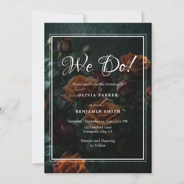 Invitación Boda de Rosas góticos oscuros y amorosos (Anverso)