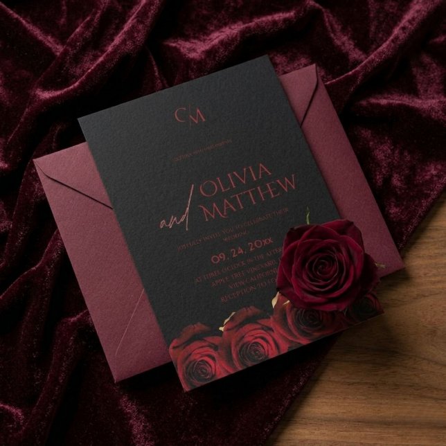 Invitación Boda de Rosas Negras y Rojas Modernas (Subido por el creador)