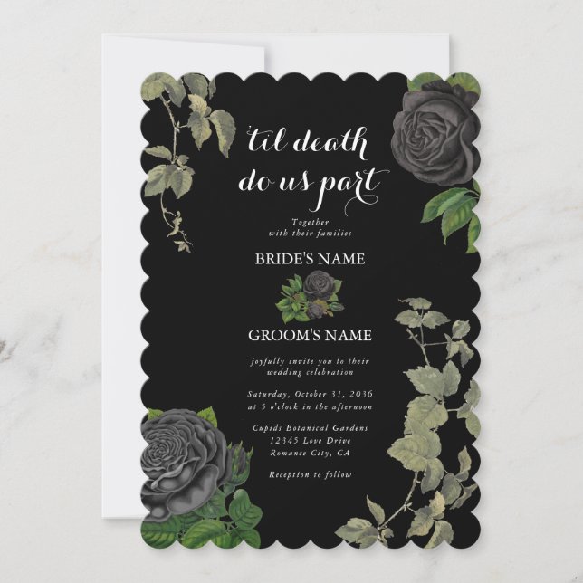 Invitación Boda de Rosas negros en Halloween gótico (Anverso)