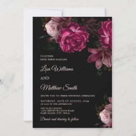 Invitación Boda de Rosas Oscuras Dibujadas a Mano Románticas