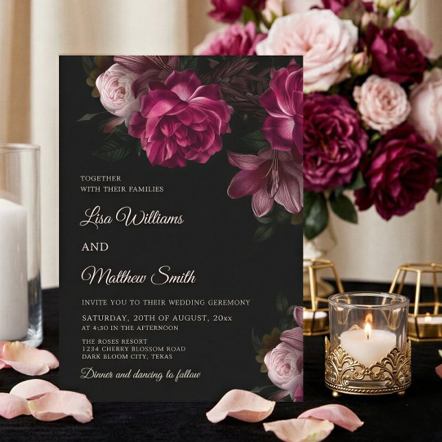Invitación Boda de Rosas Oscuras Románticas Dibujadas a Mano (Subido por el creador)