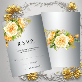 Invitación Boda de rosas plateadas y amarillas RSVP