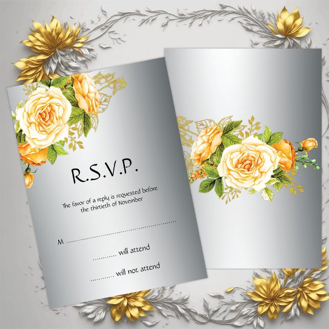 Invitación Boda de rosas plateadas y amarillas RSVP (Subido por el creador)