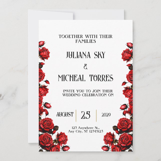 Invitación Boda de rosas rojas blancas de nieve (Anverso)