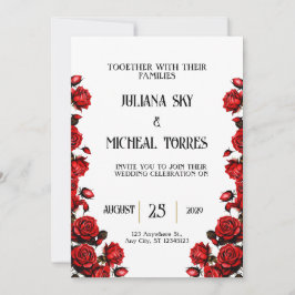 Invitación Boda de rosas rojas blancas de nieve