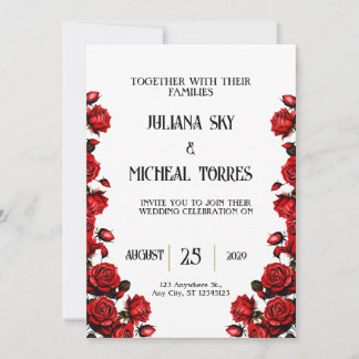Invitación Boda de rosas rojas blancas de nieve