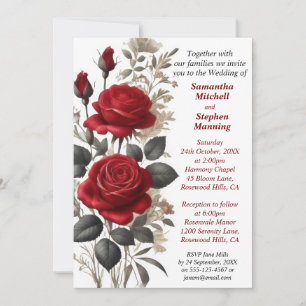 Invitación Boda de rosas rojas de época