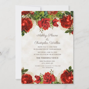Invitación Boda de Rosas Rojas Vintage Elegantes