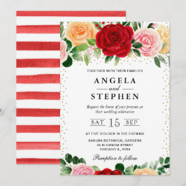 Invitación Boda de rosas rojas y amarillas acuarela