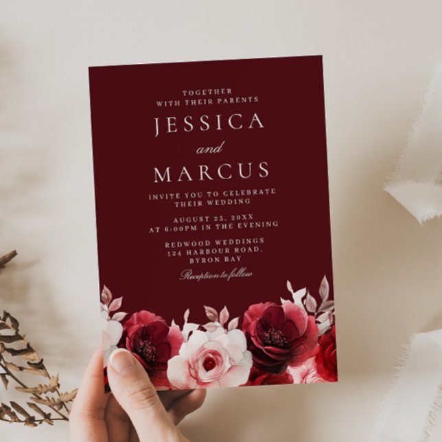 Invitación Boda de Rosas Románticos de Elegancia Roja (Subido por el creador)