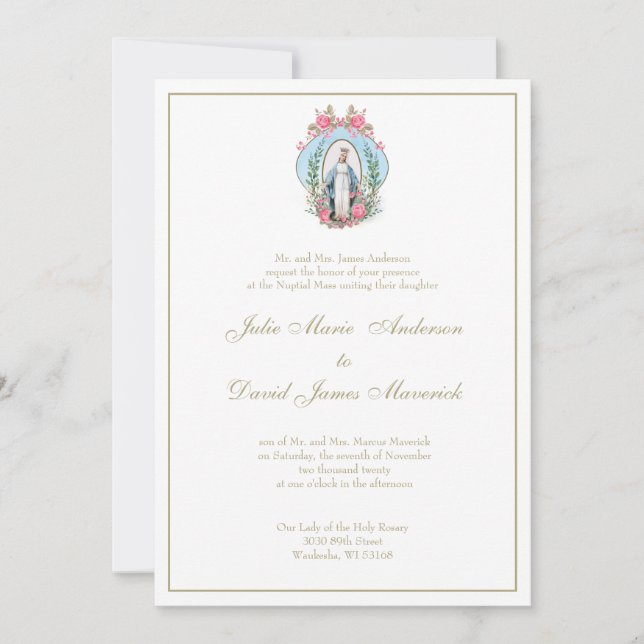 Invitación Boda de Rosas Rosa de la Virgen María Católica (Anverso)