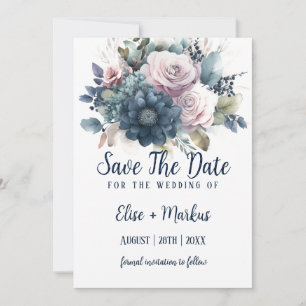 Invitación Boda De Rosas Rosadas Azules De Rubor De Marina Sa