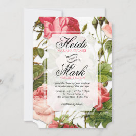 Invitación Boda de rosas rosadas de color floral vintage