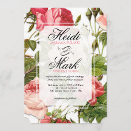 Invitación Boda de rosas rosadas de color floral vintage