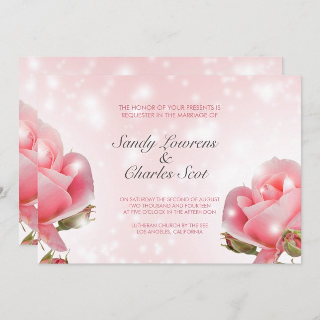Invitación Boda de rosas rosadas elegantes (Anverso / Reverso)